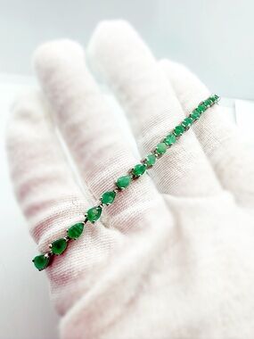 14k White Gold over Silver Genuine Emerald Jadeite Bracelet!